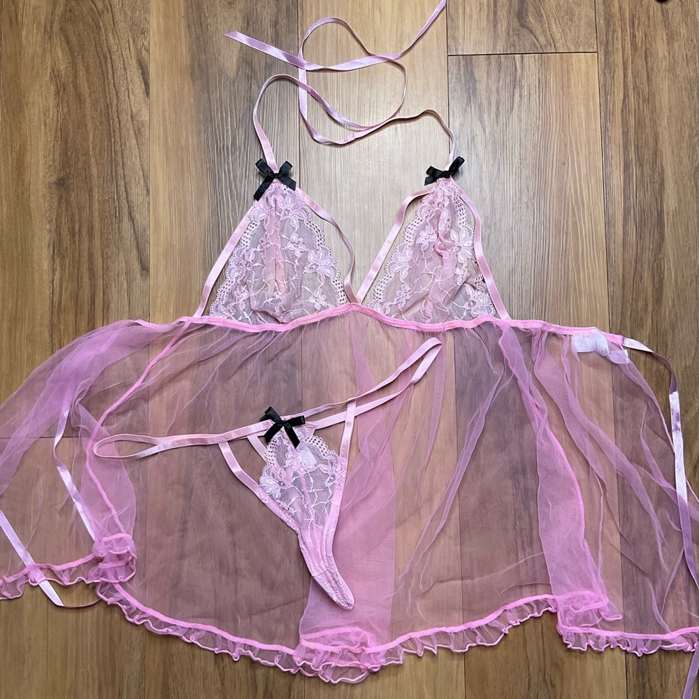 Dreamgirl Pink Baby Doll Lingerie and G-String Thong Set Size O/SQueen